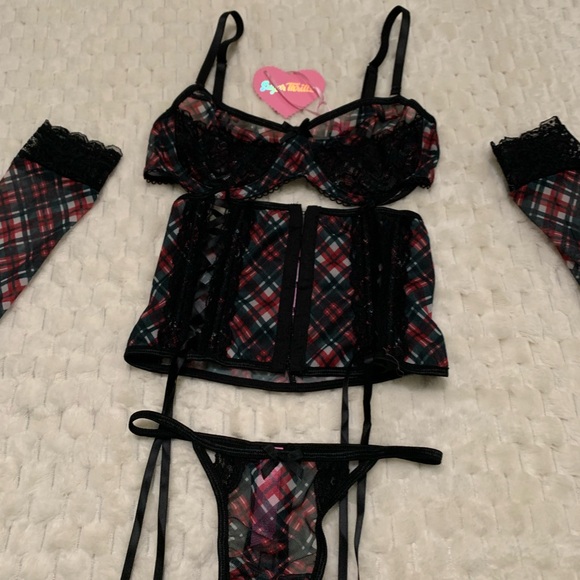 Dolls Kill Sugar Thrillz Plaid For You Lingerie Set, Size XS, NWT - Picture 2 of 5